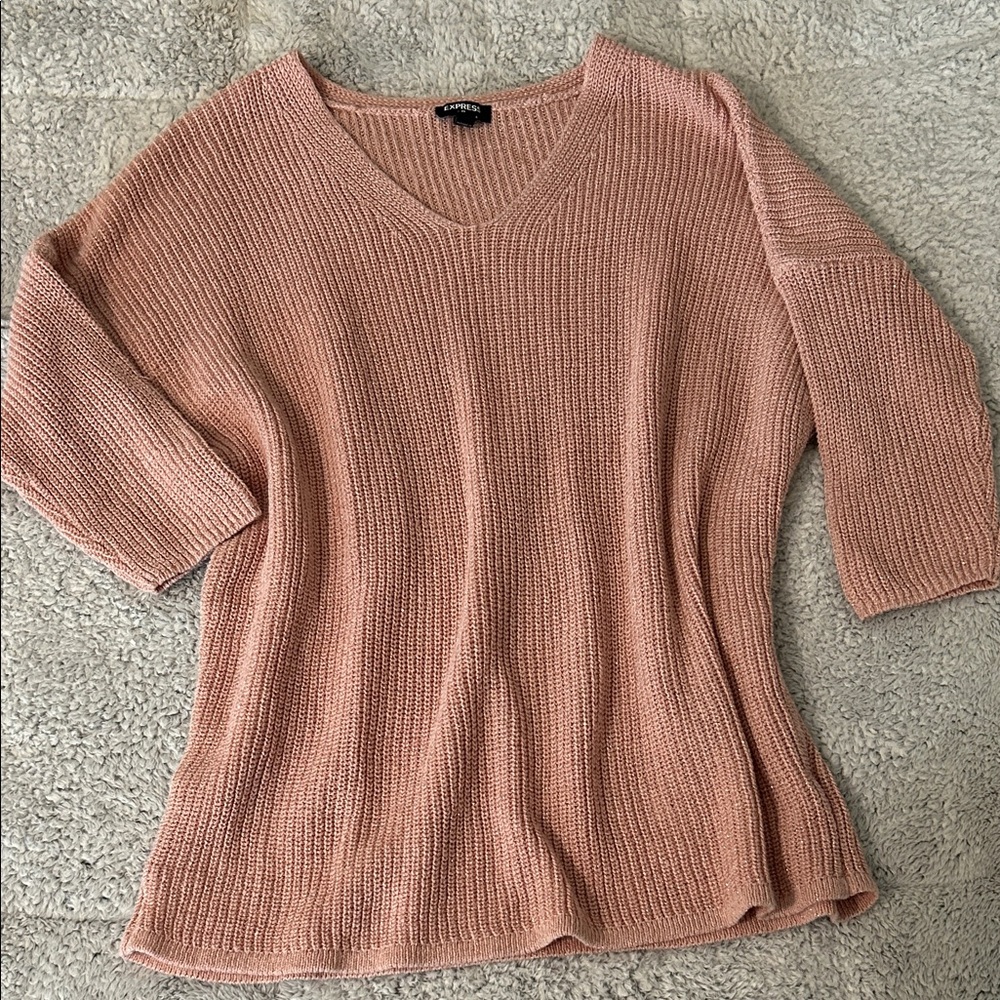 Express Women's Pink V-Neck Sweater